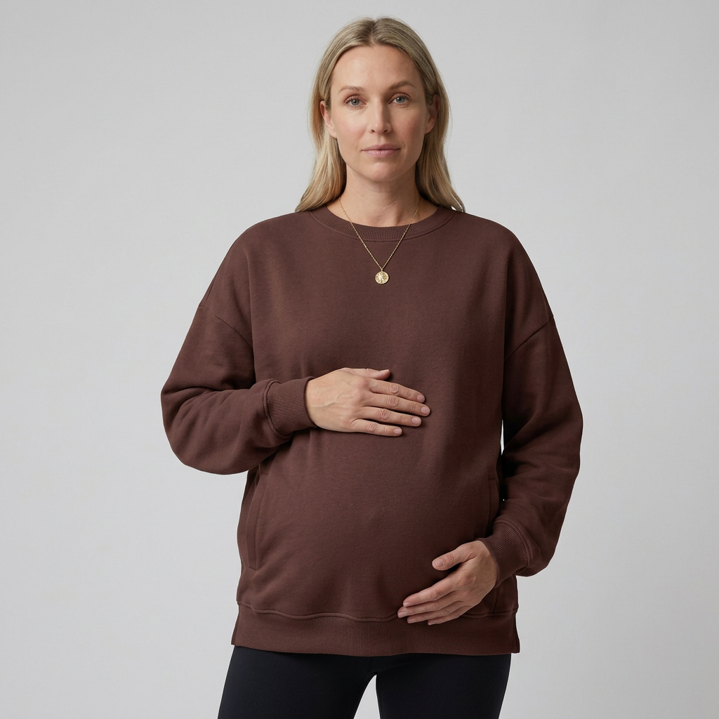 Women's Maternity Sweatshirt Crewneck with Relaxed Fit and Ribbed Trim