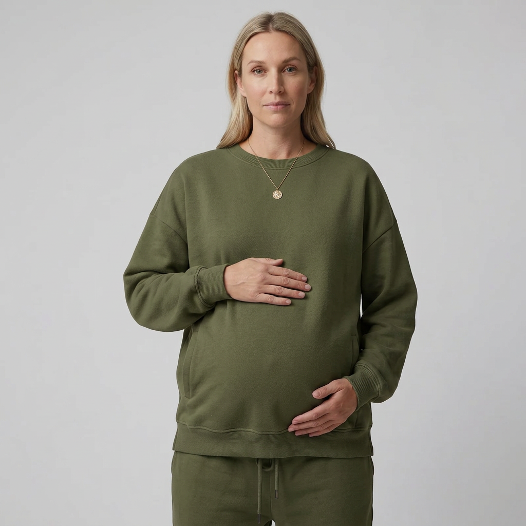Women's Maternity Sweatshirt Crewneck with Relaxed Fit and Ribbed Trim