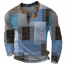 Men's Sweater Colour Block Print Long Sleeve with Button Placket