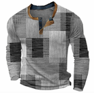 Men's Sweater Colour Block Print Long Sleeve with Button Placket