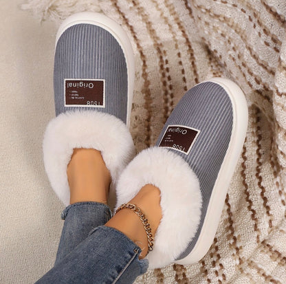 Pantoffels Dames | Beige Bontgevoerde Pantoffels met Zachte Pluche Voering en Antislipzool