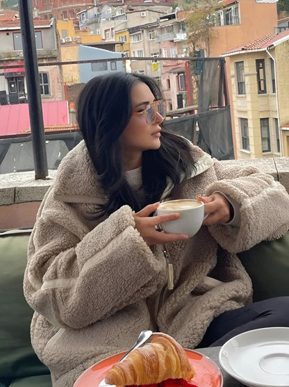 Rose Fleece Jack – Dames Oversized Teddy Jas met Ritssluiting