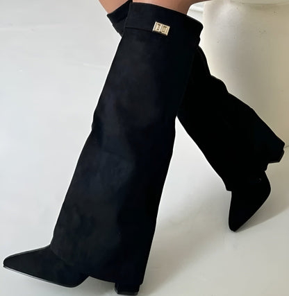 ALANA Kniehoge Laars | Dames Laars met Blokhak, Flap en Elegante Pasvorm