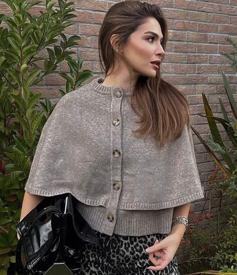 Aurora Poncho | Dames cape-vest met ronde hals en casual stijl