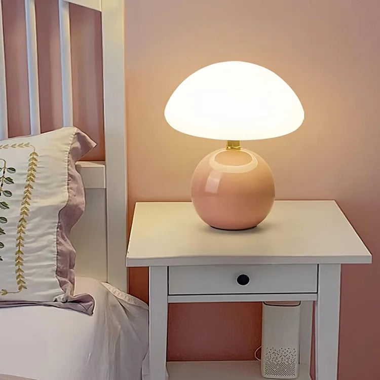 Mushroom Table Lamp - Ceramic Base with 3 LED Light Tones