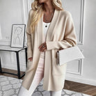 Women's Longline Cardigan with Pockets - Ribbed Cuffs Knit