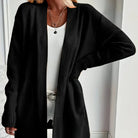 Women's Longline Cardigan with Pockets - Ribbed Cuffs Knit