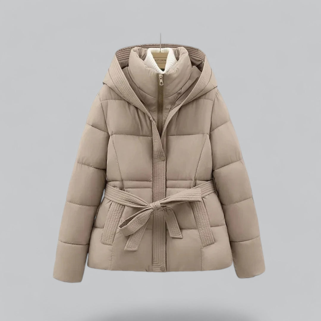 Women's Winter Coat Padded Puffer Jacket with Hood and Tie Belt