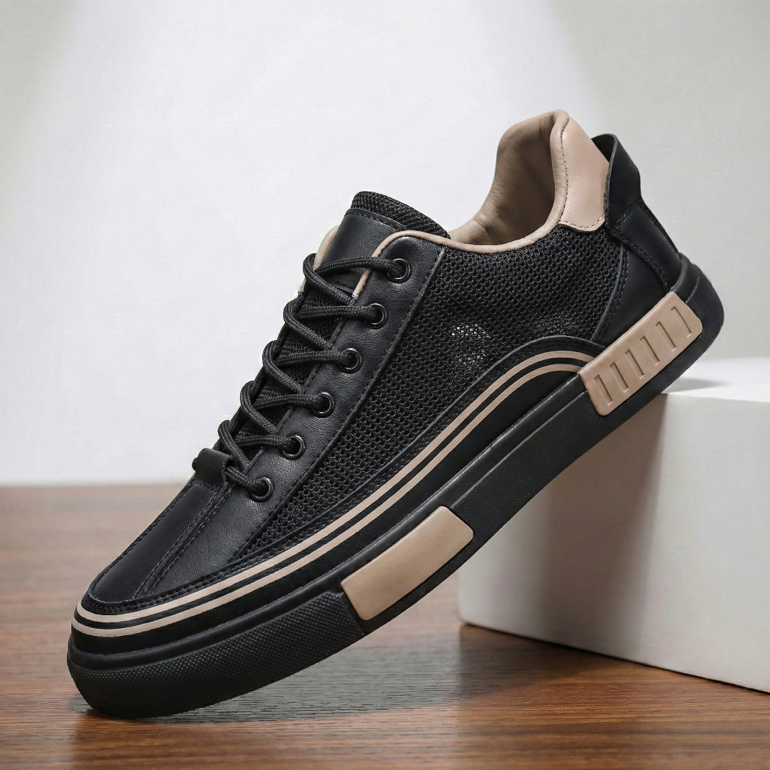 Men's Mesh Sneakers with Leather Patchwork Trim