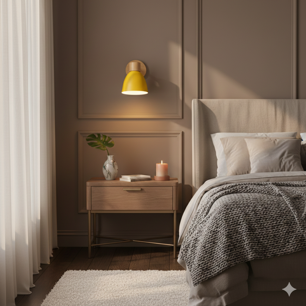 Wall Light for Living Room with Angled Arm and Conical Shade