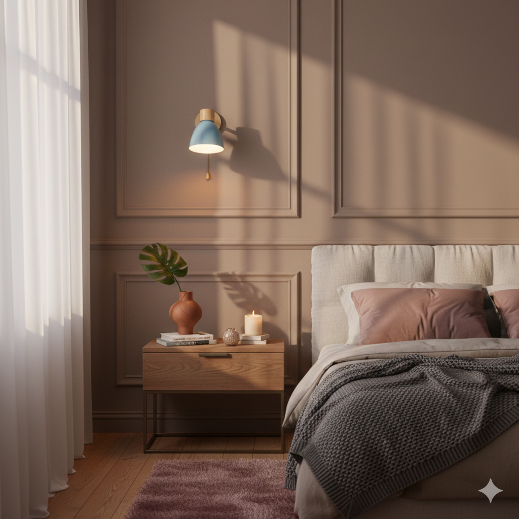 Wall Light for Living Room with Angled Arm and Conical Shade