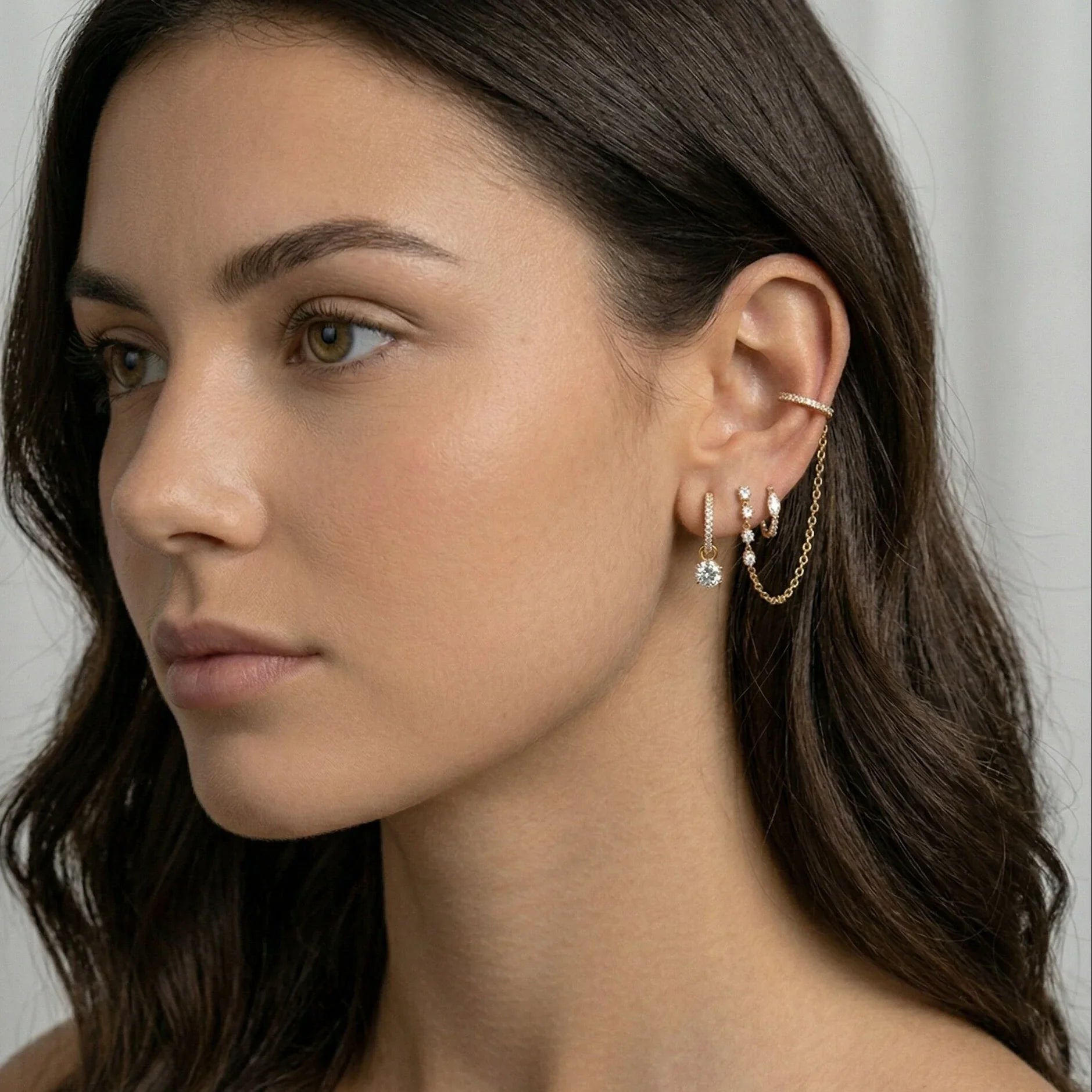 Women's CZ Huggie Earrings with Dangling Charm