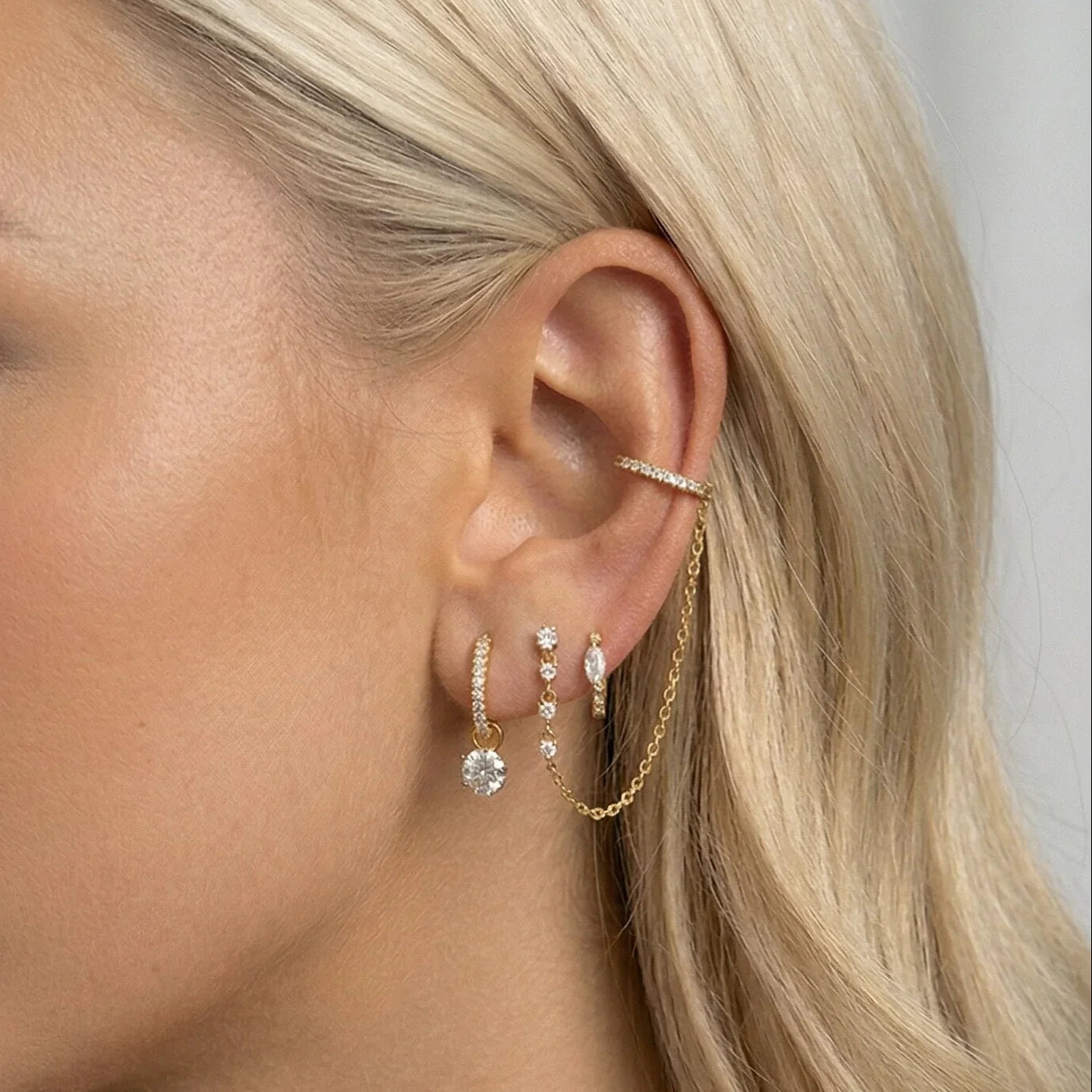 Women's CZ Huggie Earrings with Dangling Charm