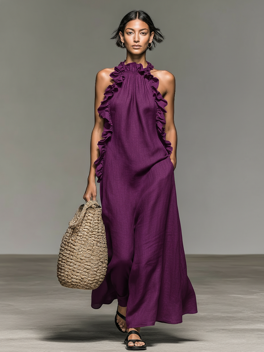 Women's Maxi Ruffle Dress Sleeveless Summer Sundress