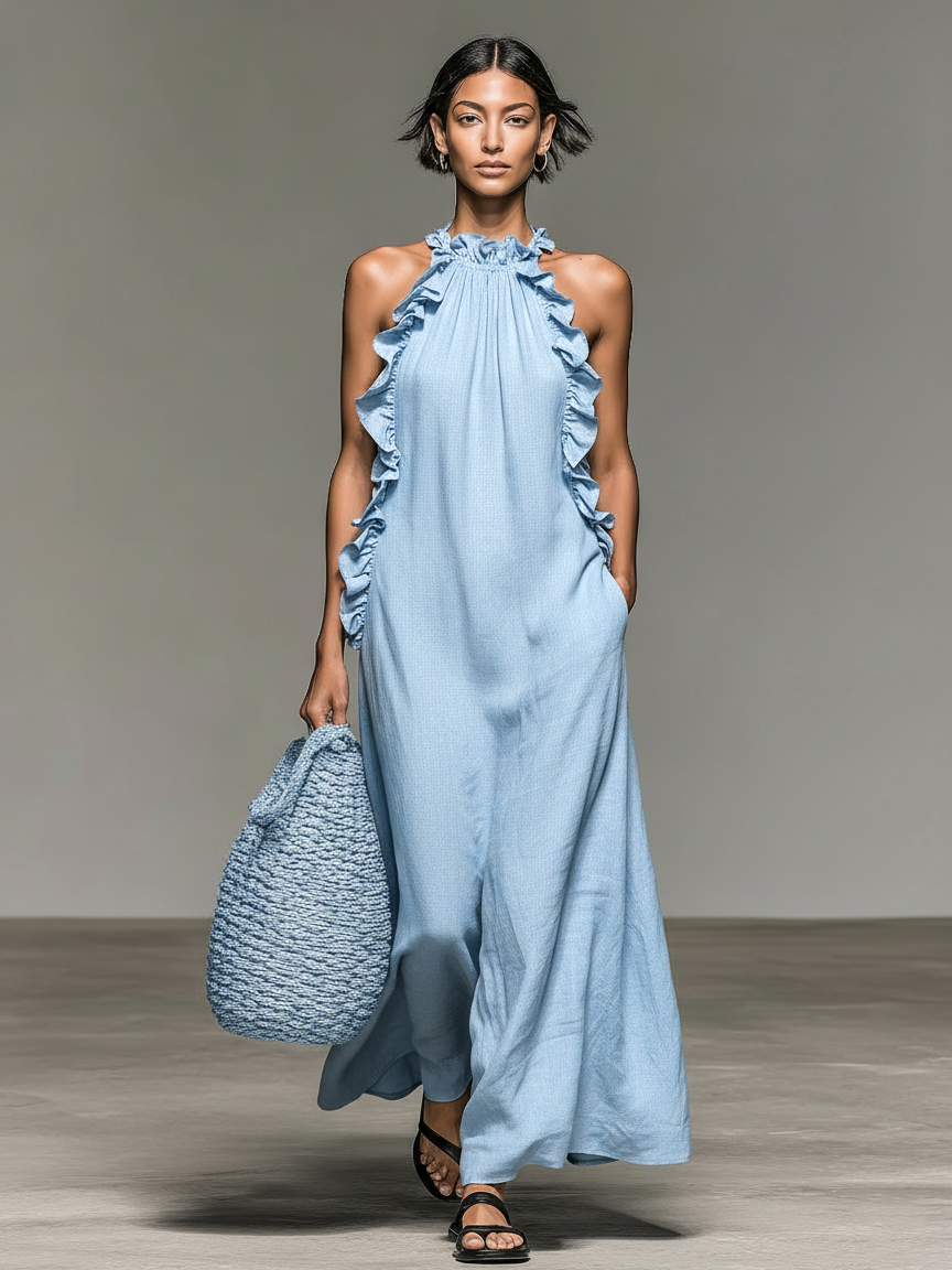 Women's Maxi Ruffle Dress Sleeveless Summer Sundress