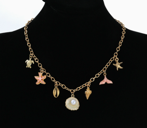 Women's Gold-Plated Pearl Charm Necklace - Ocean Shell Pendant