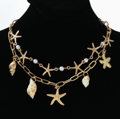 Women's Gold-Plated Pearl Charm Necklace - Ocean Shell Pendant