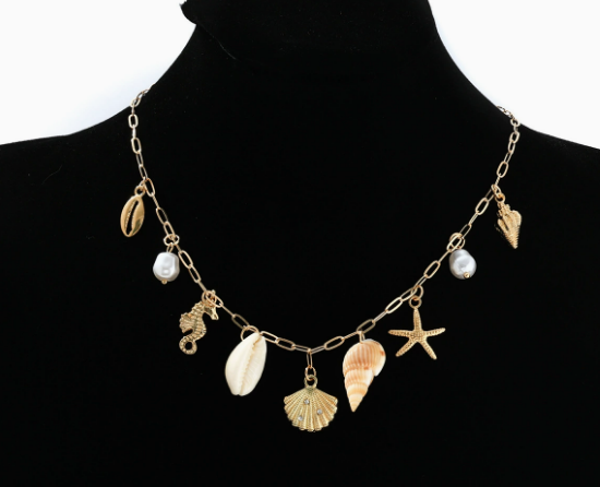Women's Gold-Plated Pearl Charm Necklace - Ocean Shell Pendant