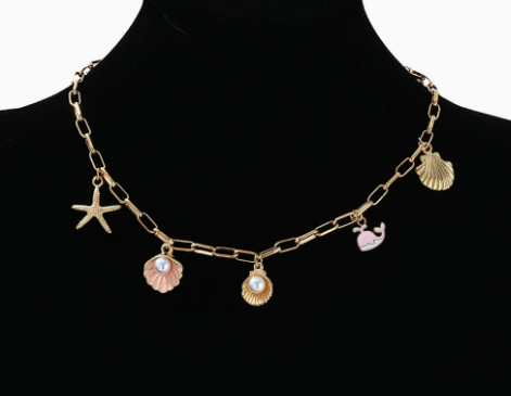 Women's Gold-Plated Pearl Charm Necklace - Ocean Shell Pendant