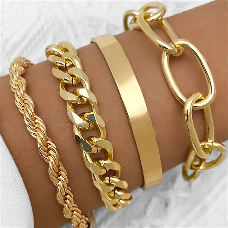 Gouden Armbandenset | Dames 4-delige armbanden set met tijdloze en moderne designs
