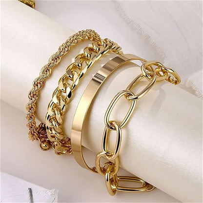 Gouden Armbandenset | Dames 4-delige armbanden set met tijdloze en moderne designs