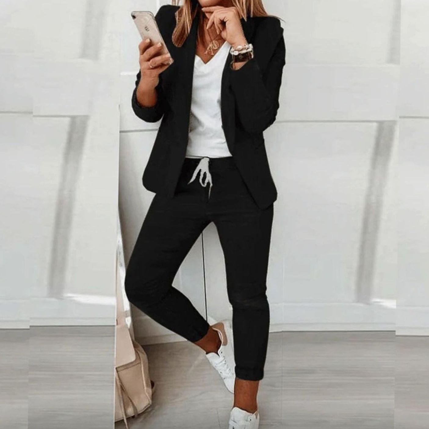 Hannah | Damen Lässiges Blazer Jogger Set Freizeitanzug Kordelzug 1