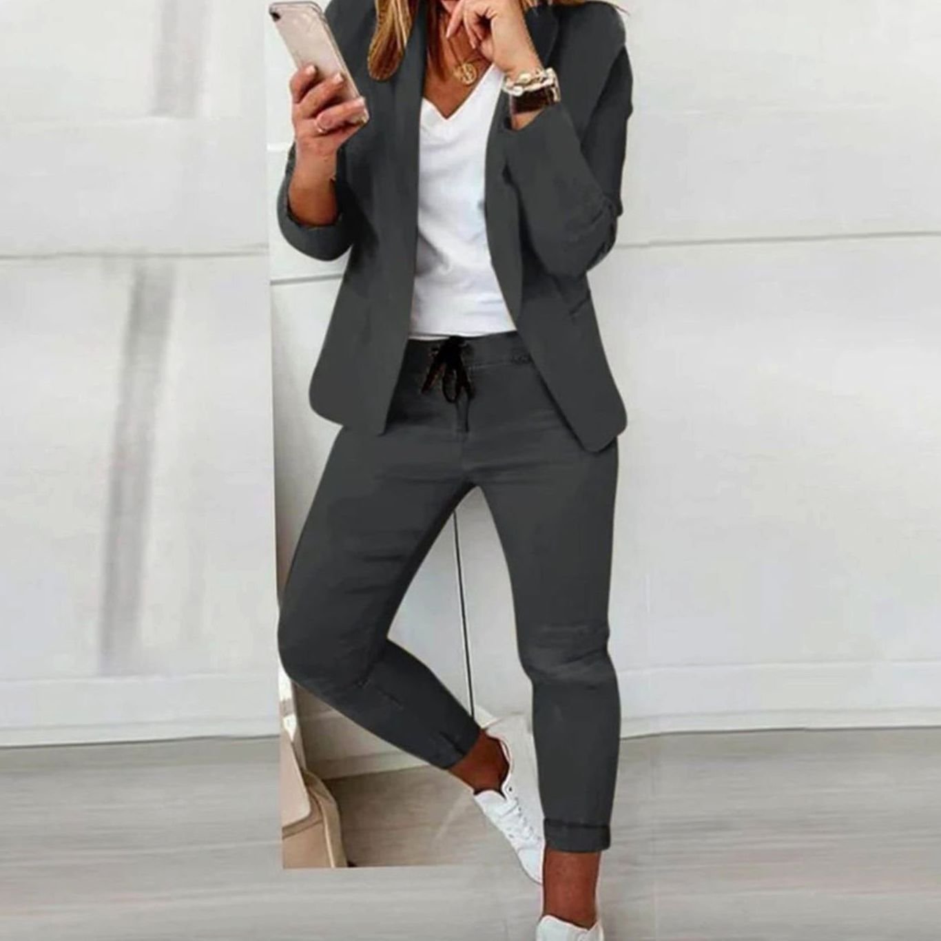 Hannah | Damen Lässiges Blazer Jogger Set Freizeitanzug Kordelzug 3