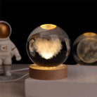 3D Engraved Crystal Ball Night Light - Wooden Base LED Lamp