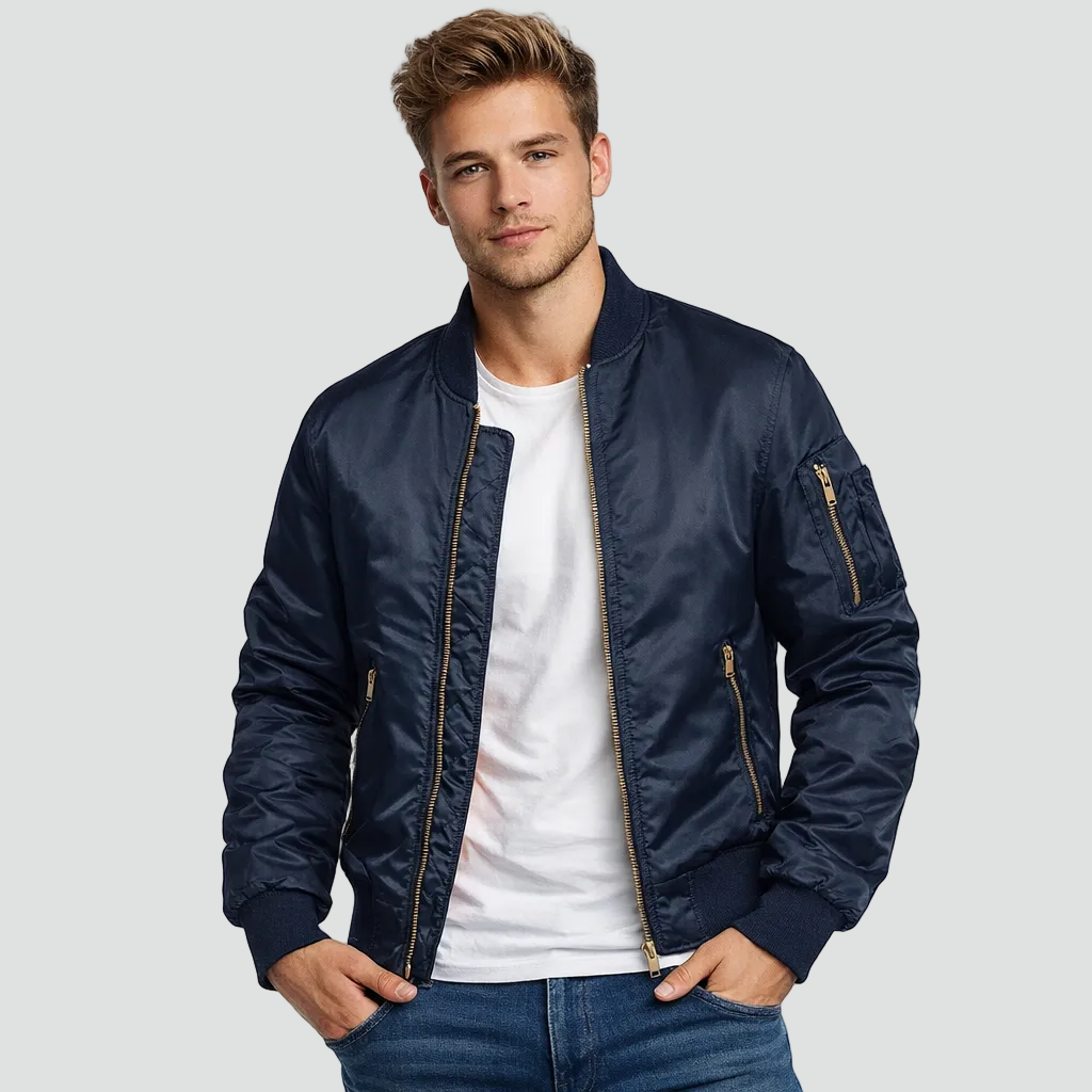 Men's Padded Bomber Jacket with Zip Pockets