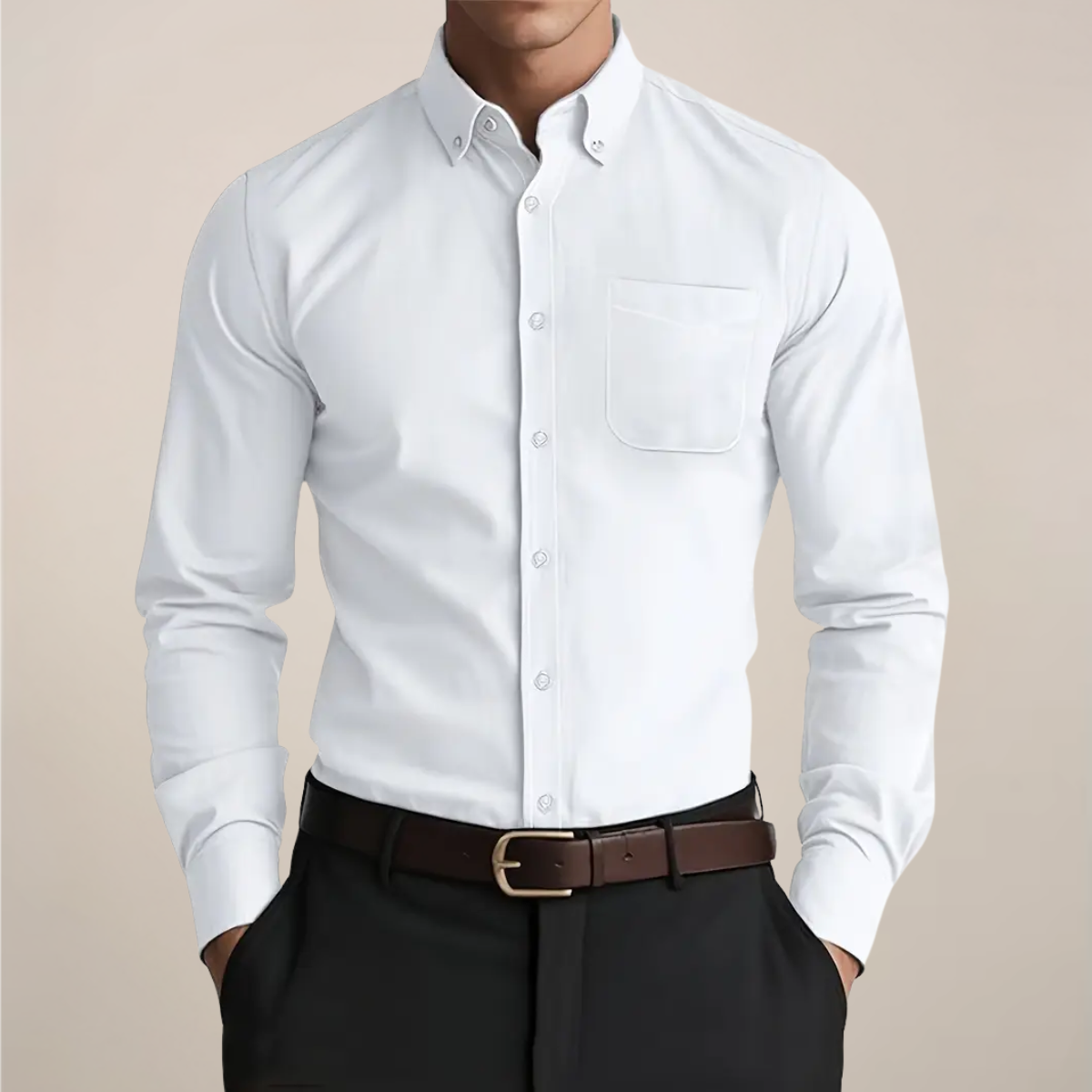 Men's Slim Fit Shirt with Chest Pocket - Long Sleeve Button-Down
