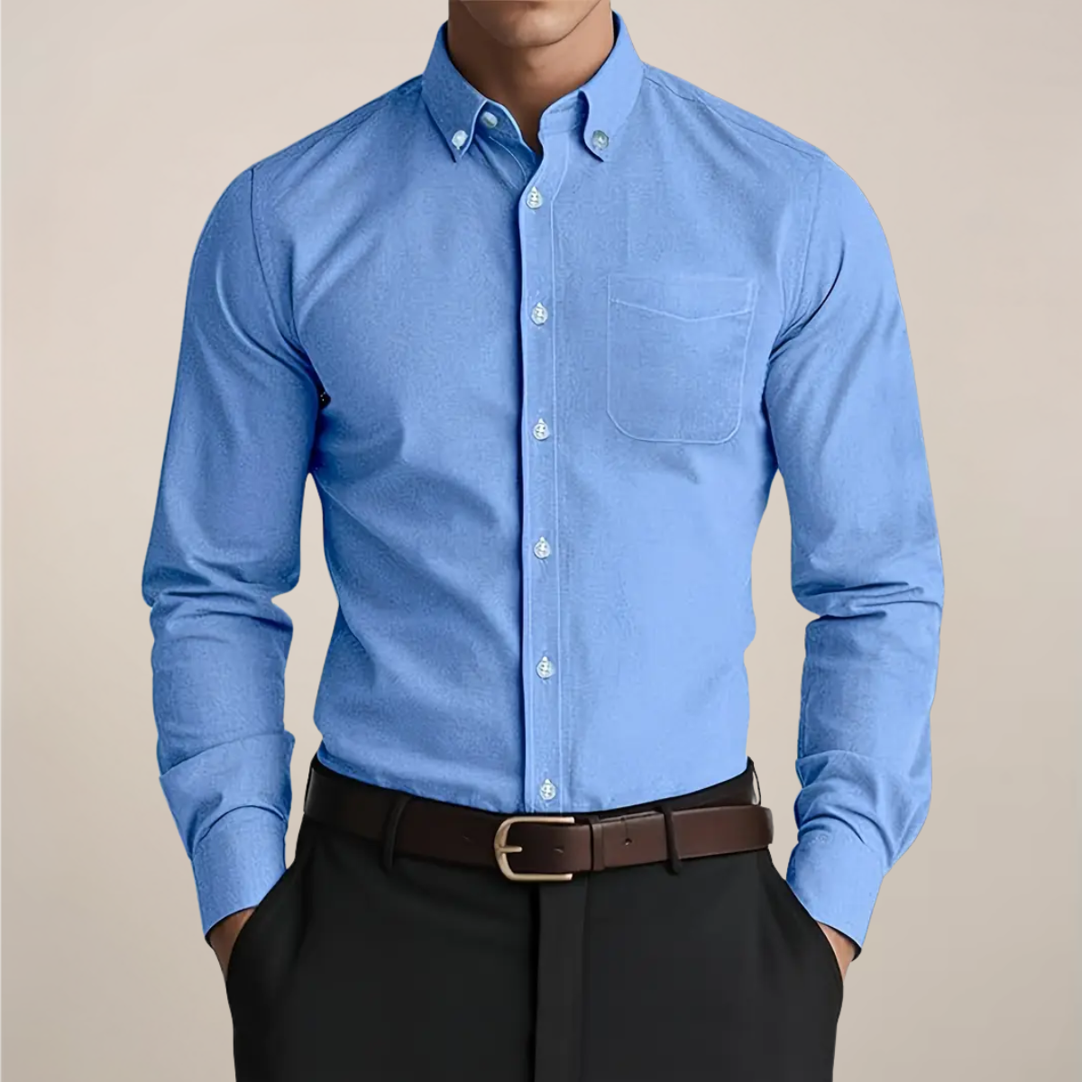 Men's Slim Fit Shirt with Chest Pocket - Long Sleeve Button-Down