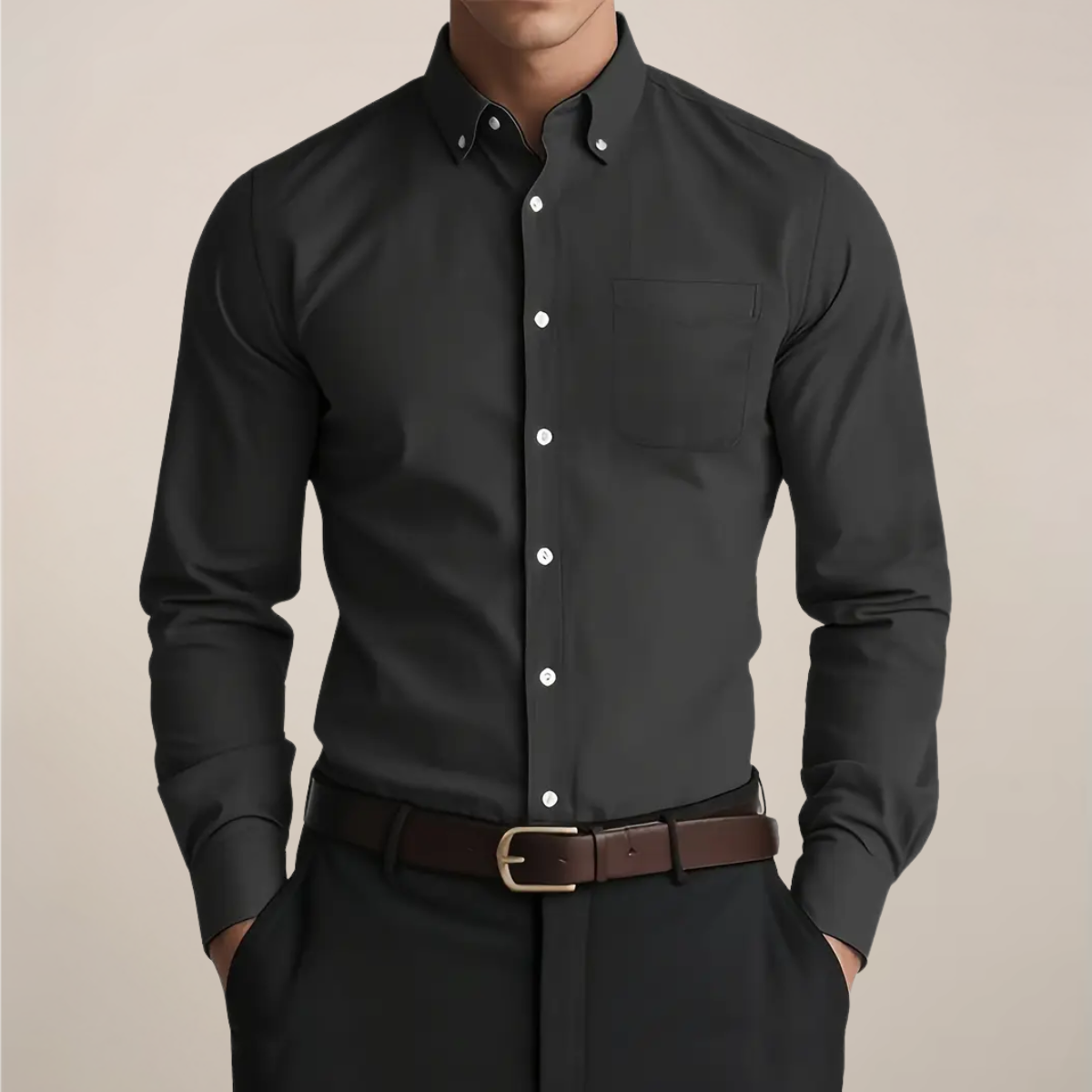 Men's Slim Fit Shirt with Chest Pocket - Long Sleeve Button-Down