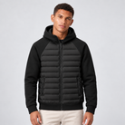 Mens Hooded Bomber Jacket with Sweat Sleeves - Quilted Hybrid Coat