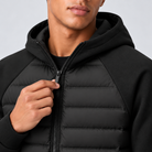 Mens Hooded Bomber Jacket with Sweat Sleeves - Quilted Hybrid Coat