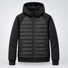 Mens Hooded Bomber Jacket with Sweat Sleeves - Quilted Hybrid Coat
