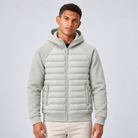 Mens Hooded Bomber Jacket with Sweat Sleeves - Quilted Hybrid Coat