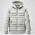 Mens Hooded Bomber Jacket with Sweat Sleeves - Quilted Hybrid Coat