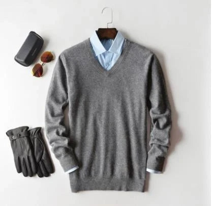 Herren Kaschmir Pullover mit Rundhals und V Ausschnitt 2