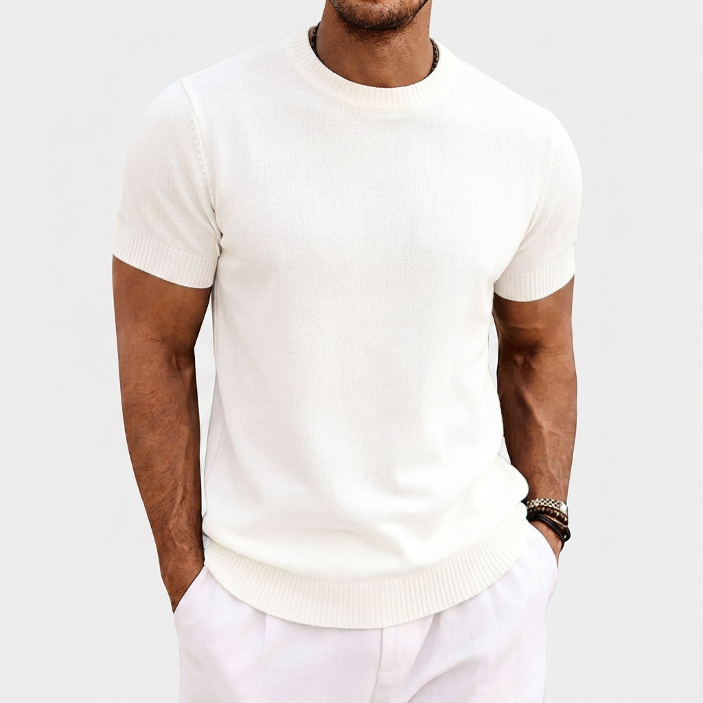 Men's Knitted T-Shirt with Round Neck and Short Sleeves