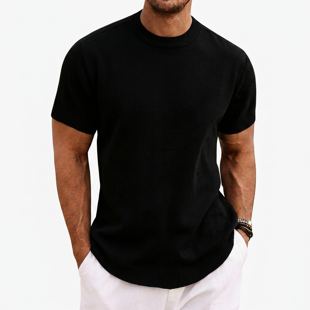 Men's Knitted T-Shirt with Round Neck and Short Sleeves
