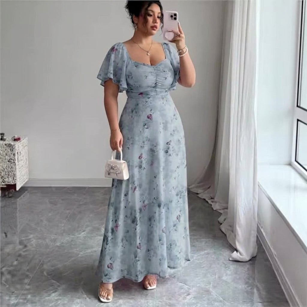 Women's Slim Fit Summer Dress with Ruffle Sleeves