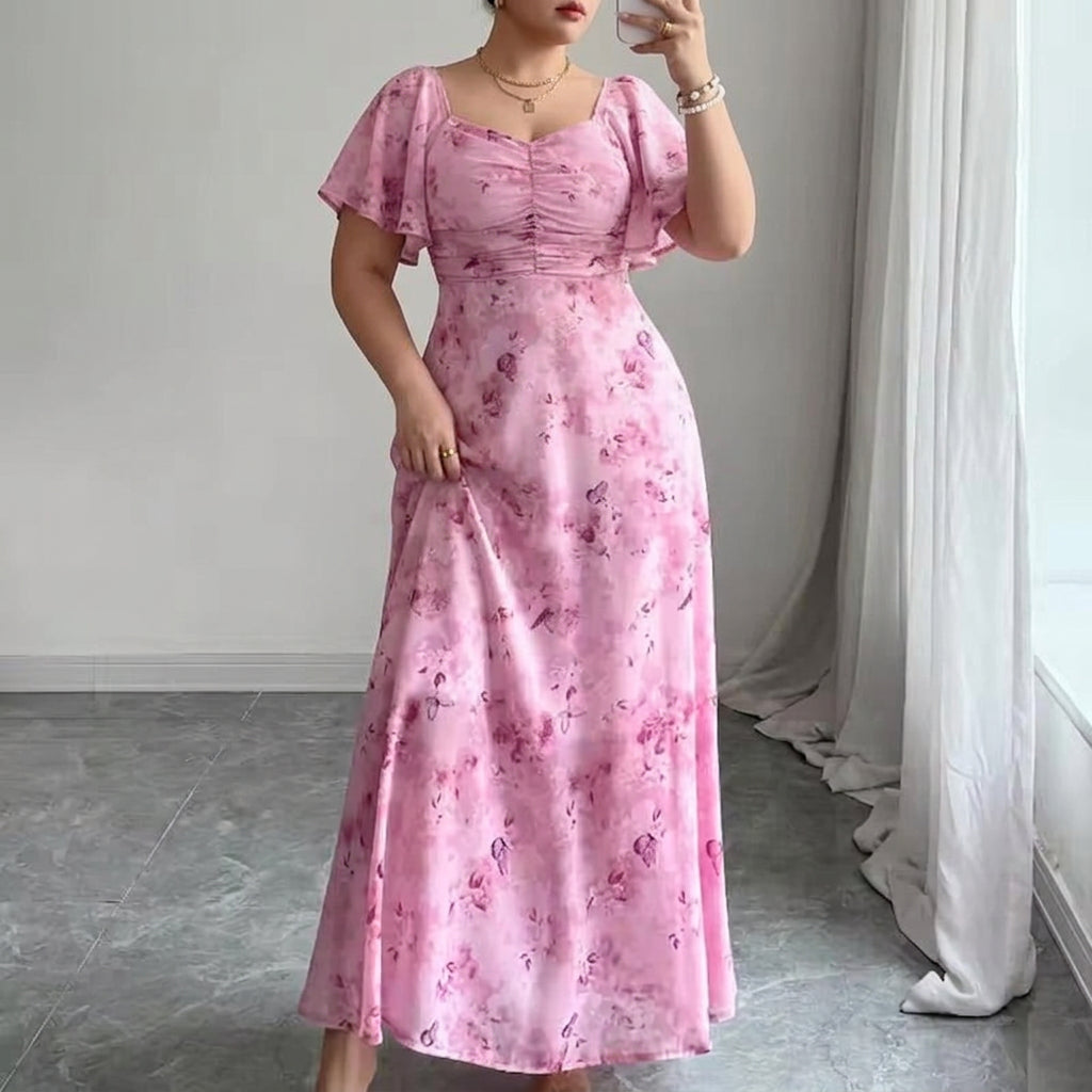 Women's Slim Fit Summer Dress with Ruffle Sleeves