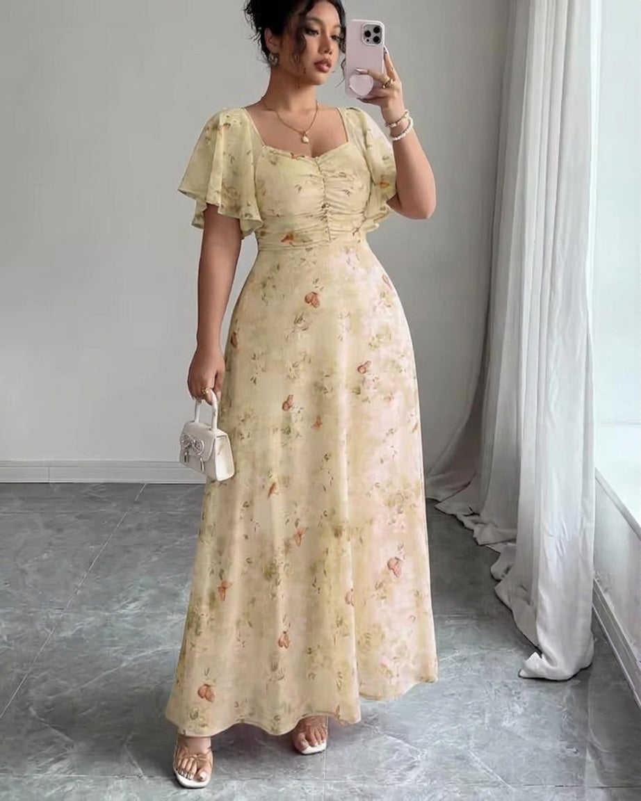 Women's Slim Fit Summer Dress with Ruffle Sleeves