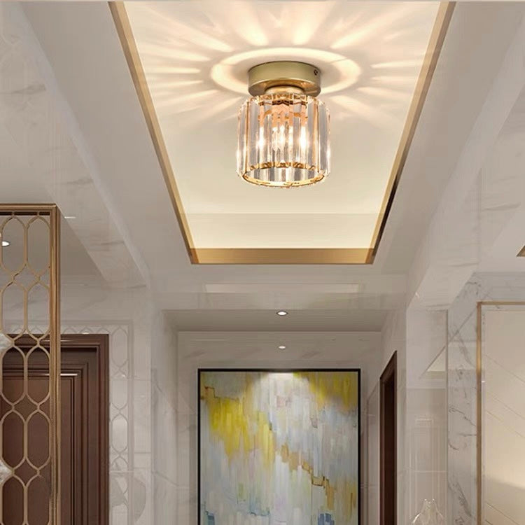 Flush Mount Ceiling Light with Crystal Shade - Black Brass Finish