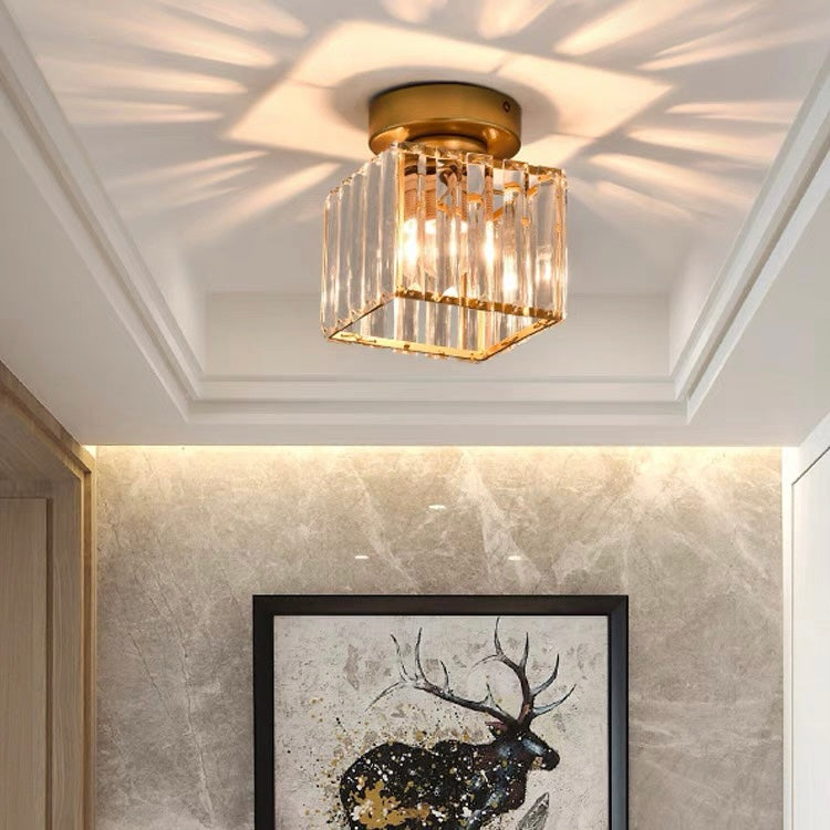 Flush Mount Ceiling Light with Crystal Shade - Black Brass Finish
