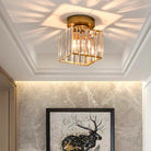Flush Mount Ceiling Light with Crystal Shade - Black Brass Finish