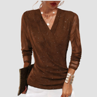 Ophelia | Women's Draped V Neck Sparkle Long Sleeve Going Out Top
