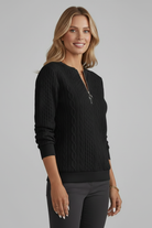 Women's Knit Sweater with Zip-Up Collar - Ribbed Fitted Pullover
