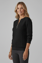Women's Knit Sweater with Zip-Up Collar - Ribbed Fitted Pullover