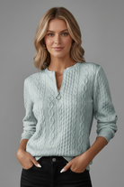 Women's Knit Sweater with Zip-Up Collar - Ribbed Fitted Pullover